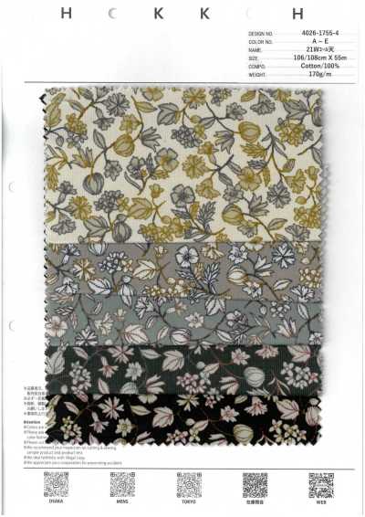 4026-1755-4 Veludo cotelê 21W Sarasa floral pequeno