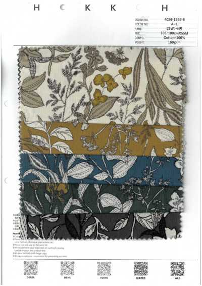 4026-1755-5 Veludo cotelê 21W Floral em estilo bordado