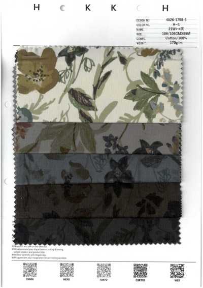 4026-1755-6 Veludo cotelê 21W sobretingido floral