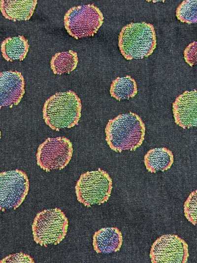 FY1589-IDC20CUT Denim jacquard recortado com bolinhas coloridas
