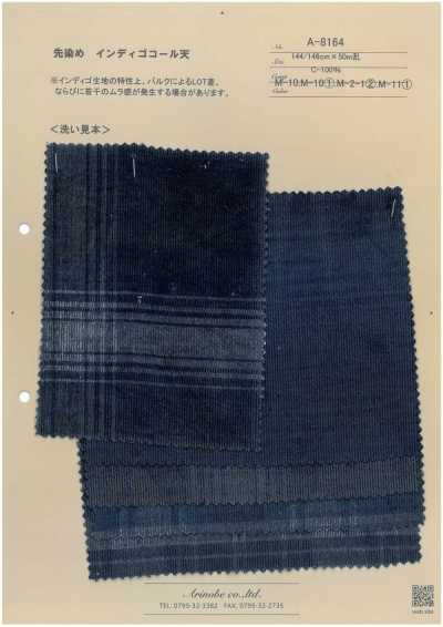 A-8164 Cotelê índigo tingido no fio