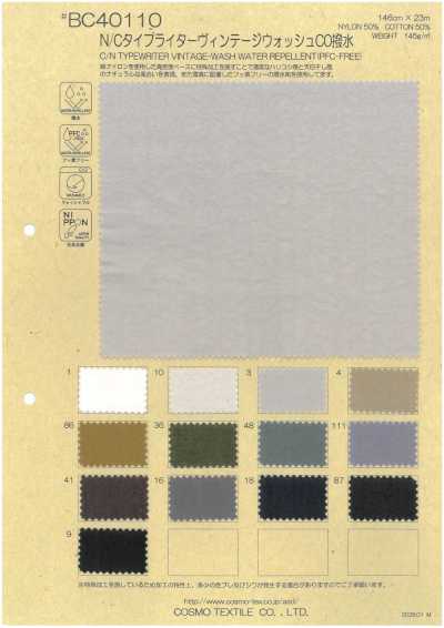 BC40110 Tecido typewriter de algodão/nylon, lavagem vintage, acabamento repelente à água
