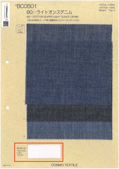BC0501W Dênim leve 60/- tingido em peça