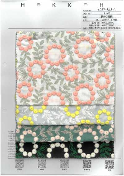 4027-848-1 Renda De Algodão Com Bordado De Pompons E Flores