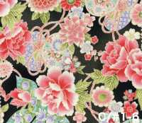 850628 Cambraia floral com padrão japonês dourado, peônia, crisântemo, malva-rosa e tambor[Têxteis / Tecidos] VANCET Mais fotografias