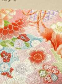 850628 Cambraia floral com padrão japonês dourado, peônia, crisântemo, malva-rosa e tambor[Têxteis / Tecidos] VANCET Mais fotografias