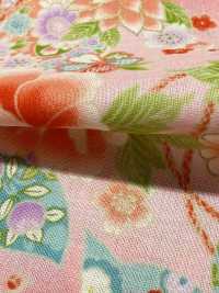 850628 Cambraia floral com padrão japonês dourado, peônia, crisântemo, malva-rosa e tambor[Têxteis / Tecidos] VANCET Mais fotografias
