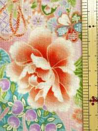 850628 Cambraia floral com padrão japonês dourado, peônia, crisântemo, malva-rosa e tambor[Têxteis / Tecidos] VANCET Mais fotografias