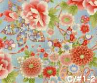 850628 Cambraia floral com padrão japonês dourado, peônia, crisântemo, malva-rosa e tambor[Têxteis / Tecidos] VANCET Mais fotografias
