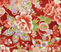 850628 Cambraia floral com padrão japonês dourado, peônia, crisântemo, malva-rosa e tambor[Têxteis / Tecidos] VANCET Mais fotografias