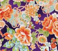 850628 Cambraia floral com padrão japonês dourado, peônia, crisântemo, malva-rosa e tambor[Têxteis / Tecidos] VANCET Mais fotografias