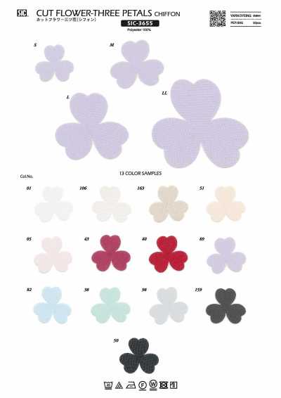 SIC-3655 Flor cortada com três flores (chiffon)