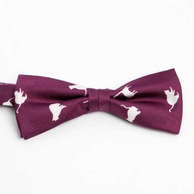 BF-CAT-WI Gravata borboleta estampada de seda com motivo de gato vinho