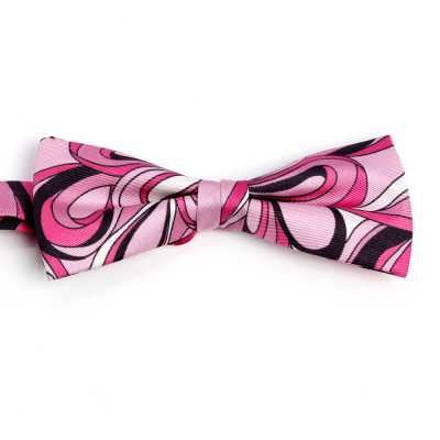BF-GEO-PI Gravata borboleta rosa com estampa geométrica em seda