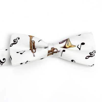 BF-JAZZ-WH Gravata borboleta estampada de seda Jazz branca