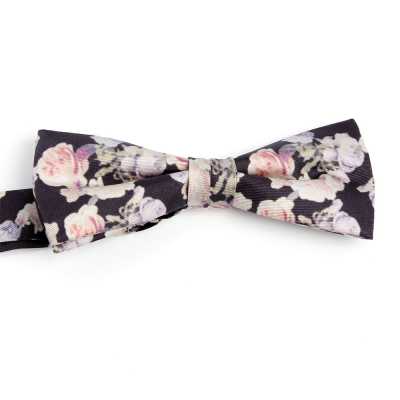 BF-ROSE-BK Gravata borboleta estampada em seda rosa e preta