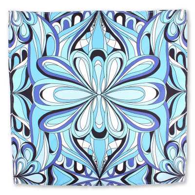 CF-GEO-SB Lenço estampado de seda, Geometria, Azul Saxão