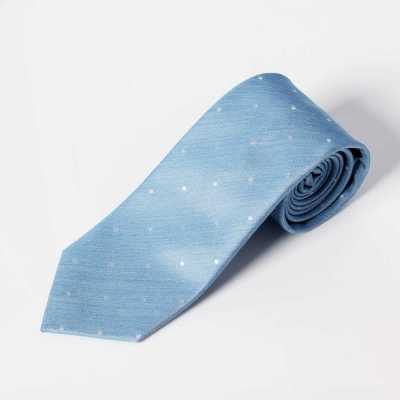 HVN-31 VANNERS Gravata de seda semelhante a denim com bolinhas, azul índigo