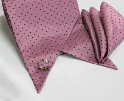 MS-305 Conjunto de estola, gravata e lenço de bolso, padrão de bolinhas, roxo