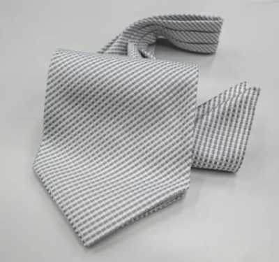 MS-403 Conjunto de gravata ascot amarrada à mão e lenço de bolso cinza claro