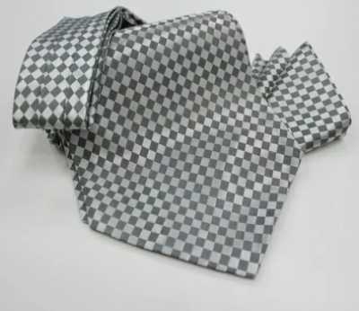 MS-5005 Conjunto de gravata ascot amarrada à mão e lenço de bolso xadrez cinza