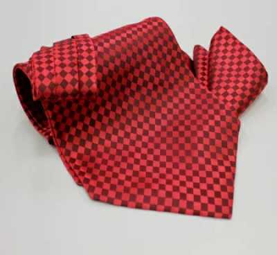 MS-5006 Conjunto de gravata ascot amarrada à mão e lenço de bolso, xadrez vermelho