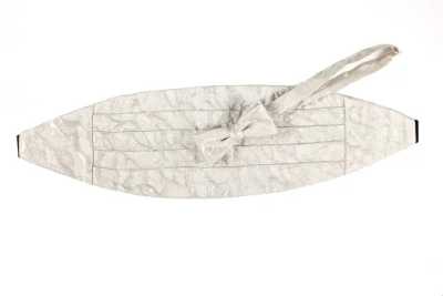 NCM-3 Faixa de smoking em tecido Nishijin-ori, onda prateada branca