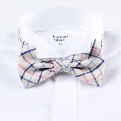 RBF-4072-09 Gravata borboleta casual Tattersall bege/rosa