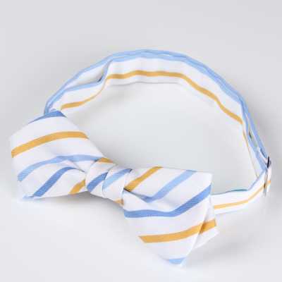 RBF-6258-11 Gravata borboleta casual com listras finas branco/amarelo
