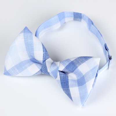 RBF-7047-10 Gravata borboleta casual xadrez em bloco azul/branco