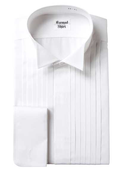 ST-1000 Camisa formal para smoking, camisa com colarinho asa, frente pregueada, carcela oculta, branca