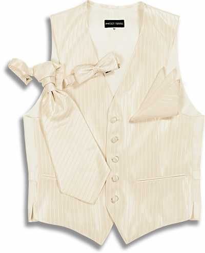 V-110W Colete social jacquard listrado bege de seda-lã