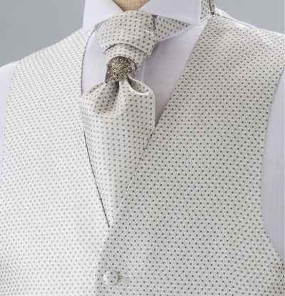 V-902 Colete formal, jacquard de seda, design de padrão pequeno, prata