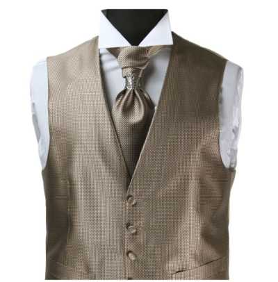 V-992MB Colete formal em jacquard de seda marrom