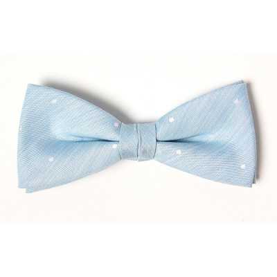 VBF-30 Gravata borboleta feita com tecido VANNERS, padrão de bolinhas, jacquard com aspecto de denim, azul gelo