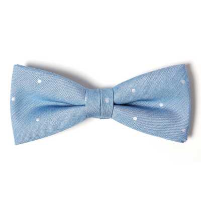VBF-31 Gravata borboleta feita com tecido VANNERS, padrão de bolinhas, jacquard tipo denim, azul índigo