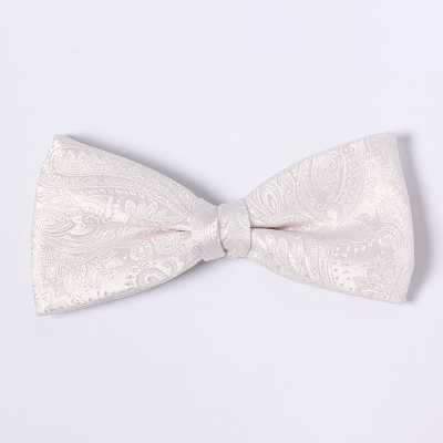 VBF-39 Gravata borboleta feita com tecido VANNERS, estampa paisley, branco