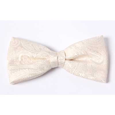 VBF-40 Gravata borboleta confeccionada com tecido VANNERS, estampa paisley, branco champanhe