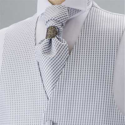 YT-19 Gravata ascot jacquard feita no Japão (gravata euro) com padrão xadrez cinza claro