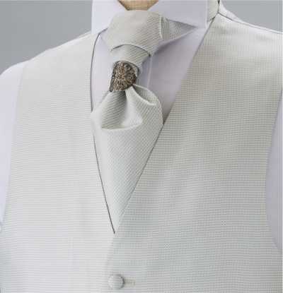 YT-301 Gravata ascot de seda fabricada no Japão (gravata euro), estampado de pequeno padrão, prateado