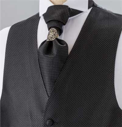 YT-986 Gravata ascot de seda fabricada no Japão (Euro Tie), padrão Kanoko, preto