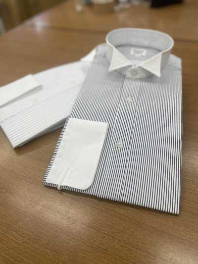 クレリックシャツ Camisa Social Listrada com Colarinho Asa