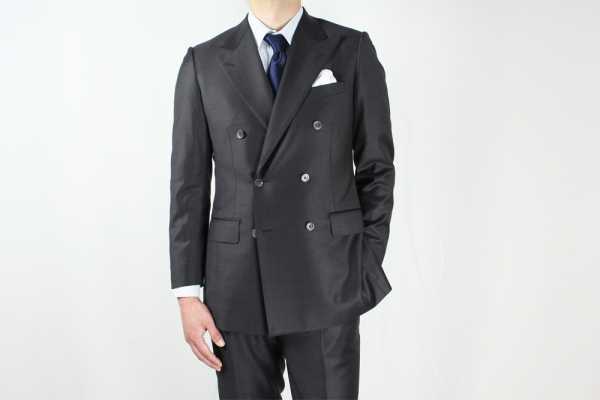 GXPWS1 Terno cruzado liso cinza-escuro em tecido DORMEUIL