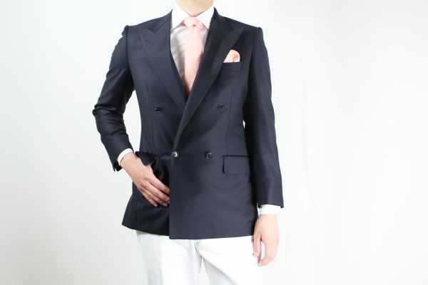 GXPWJ1 Jaqueta de abotoamento duplo em azul-marinho liso, em tecido DORMEUIL