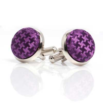 CUFF-V14 Abotoaduras revestidas com tecido de seda VANNERS, padrão pied-de-poule roxo