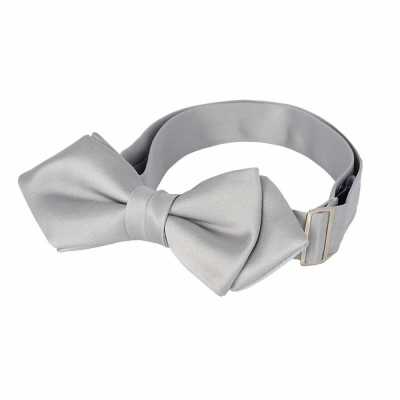 BFK-501 Material Premium, Gravata Borboleta Diamond-Point, Tecido com Face de Seda, Prateado
