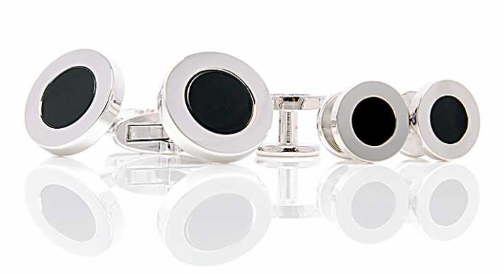 CU925-2G Conjunto EXCY LEGEND de abotoaduras e botões em prata de lei com ônix
