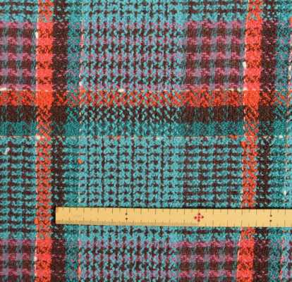 Y6513 Tecido Tweed LINTON Feito na Inglaterra, padronagem xadrez azul-turquesa e vermelho