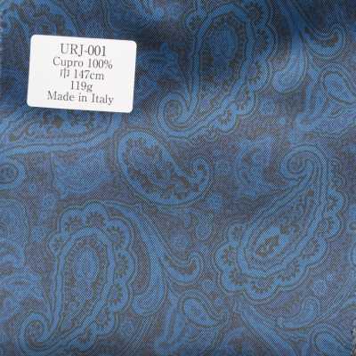 URJ-001 Forro estampado 100% Cupro, fabricado na Itália, com padronagem paisley azul