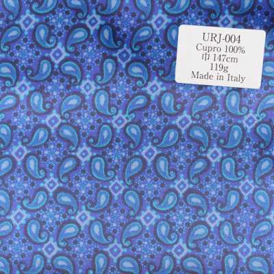 URJ-004 Fabricado na Itália Forro estampado 100% Cupro Paisley Azul claro